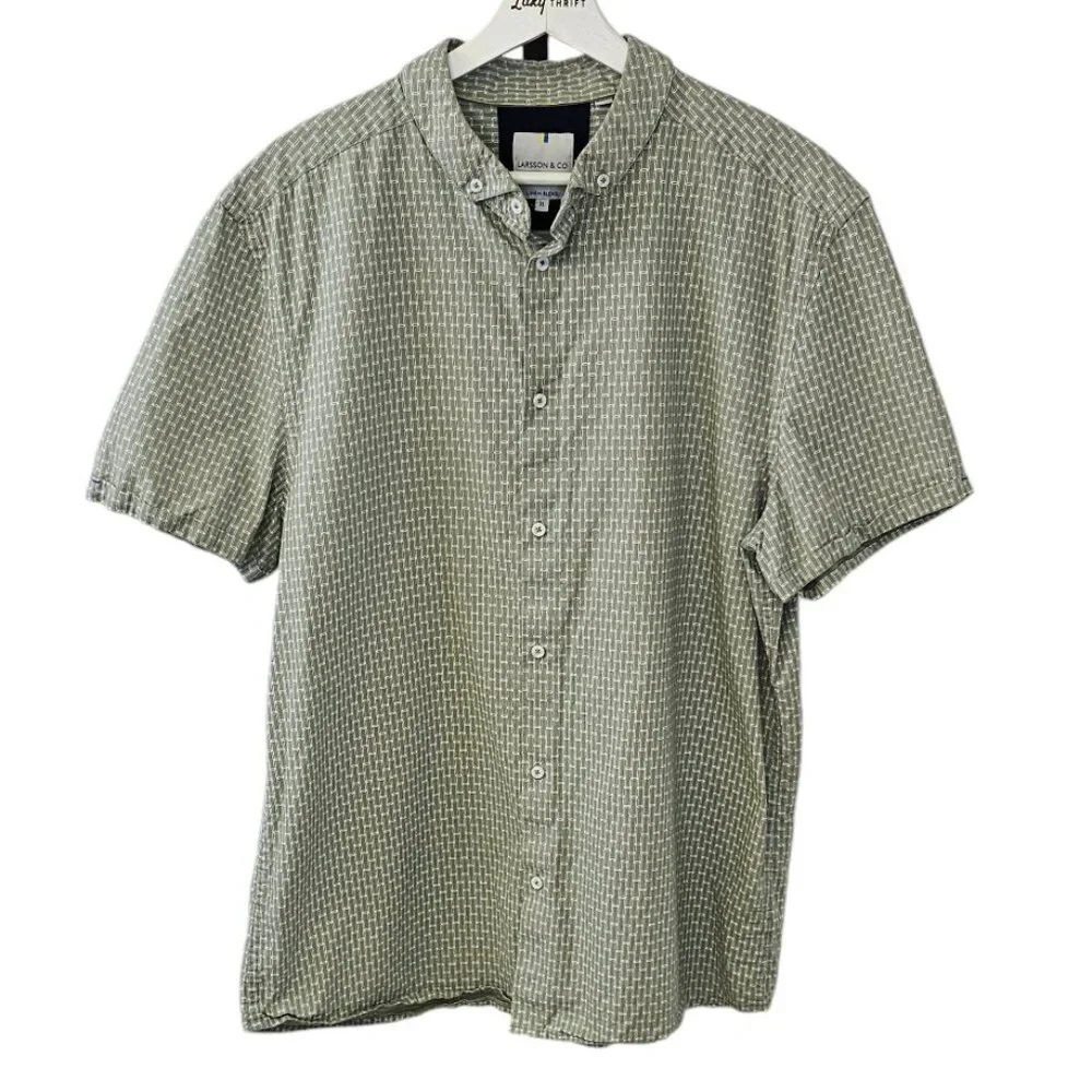 Larsson & Co Mens Short Sleeve Button Down Shirt Size XL Linen Blend
